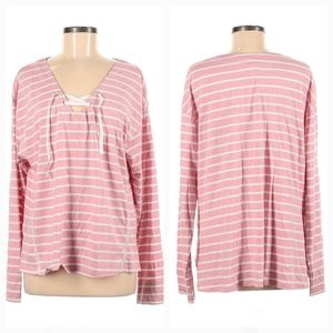 Pink & White Striped Lace Up Shirt Size M